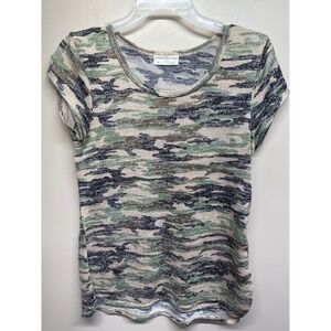 Bobbie Brooks Ladies Camouflage Knit Top Short Sleeve Scoop Neck Medium